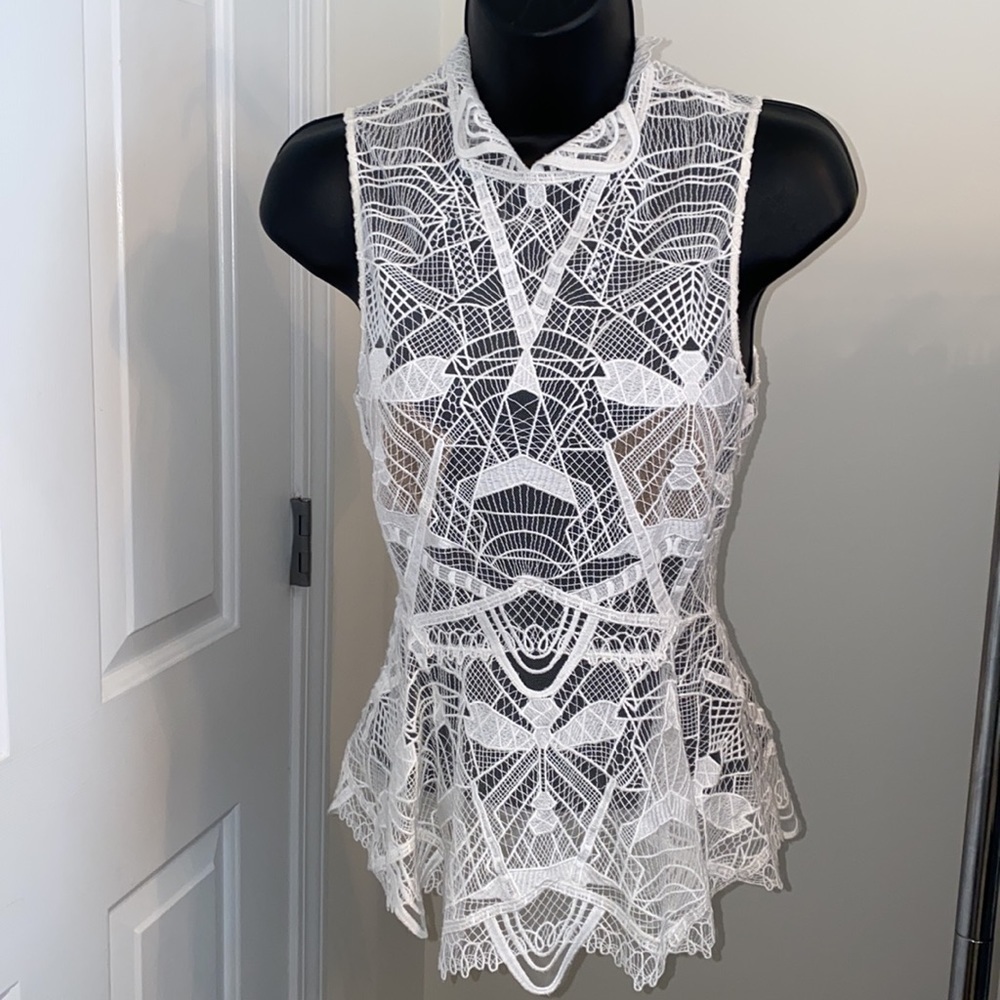 Jonathan Simkhai White Lace Collar  Peplum Top Size 2 (XSmall)